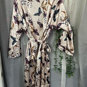 Silk Robe with Butterfly and Moon Print